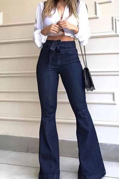 Omyke Denim High Waist Bell-Bottom Jeans