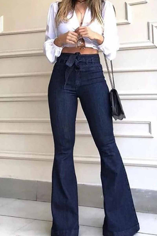 Omyke Denim High Waist Bell-Bottom Jeans