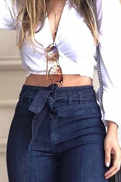 Omyke Denim High Waist Bell-Bottom Jeans