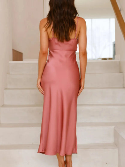 Satin Asymmetrical Midi Dress