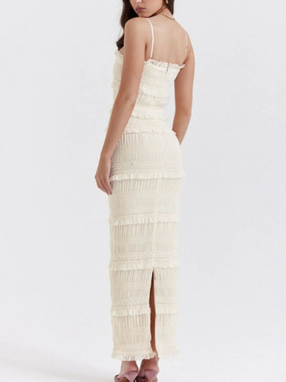 Frill Tiered Textured Maxi Cami Dress