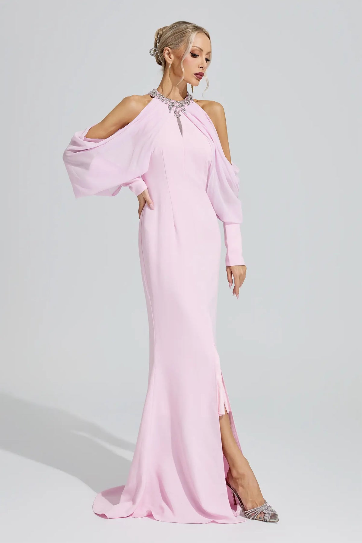 Amaterasu Pink Halter Neck Rhinestone Dress