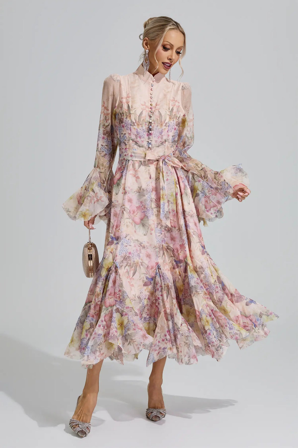 Ceres Apricot Floral Maxi Dress