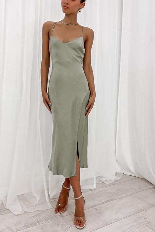 Satin Slit Slip Dress