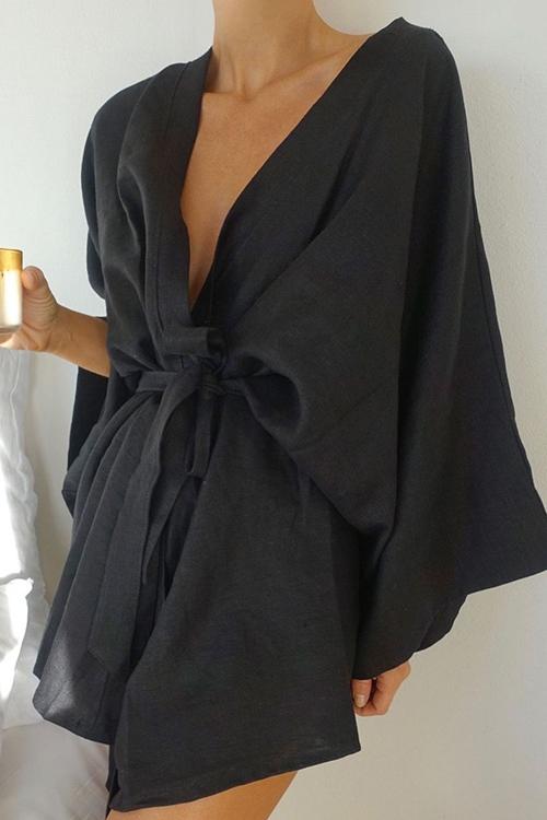 Bat Loose Belted Robe Mini Dress