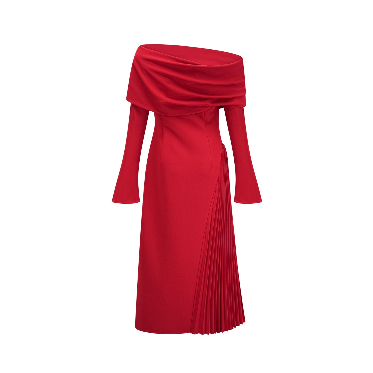Valentine Red Pleated Maxi Dress with High Slit