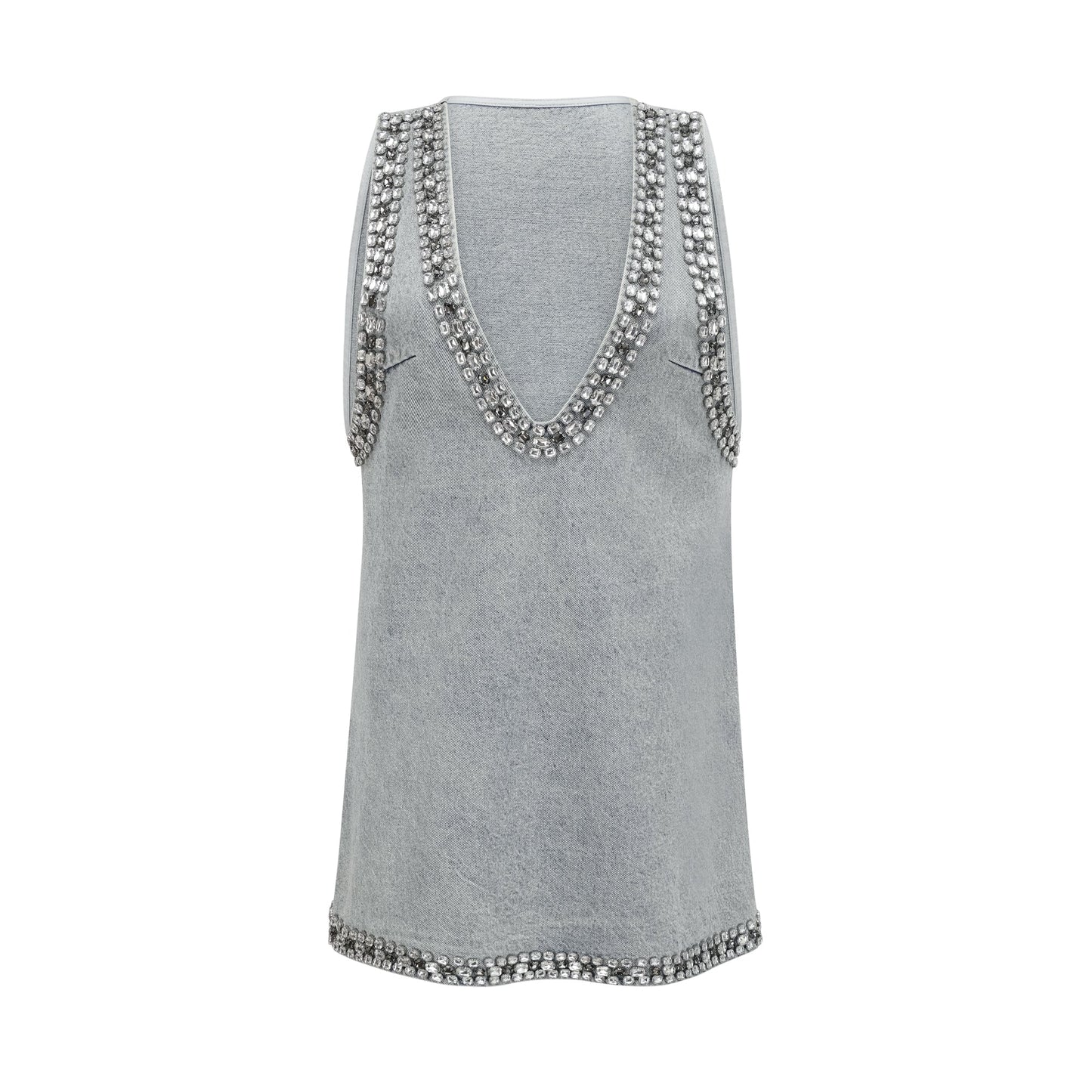 Daphné blue crystal sleeveless denim mini dress