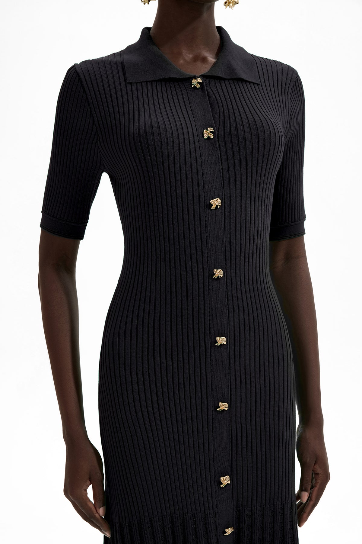 Jersey Flapped Metal Button Midi Dress