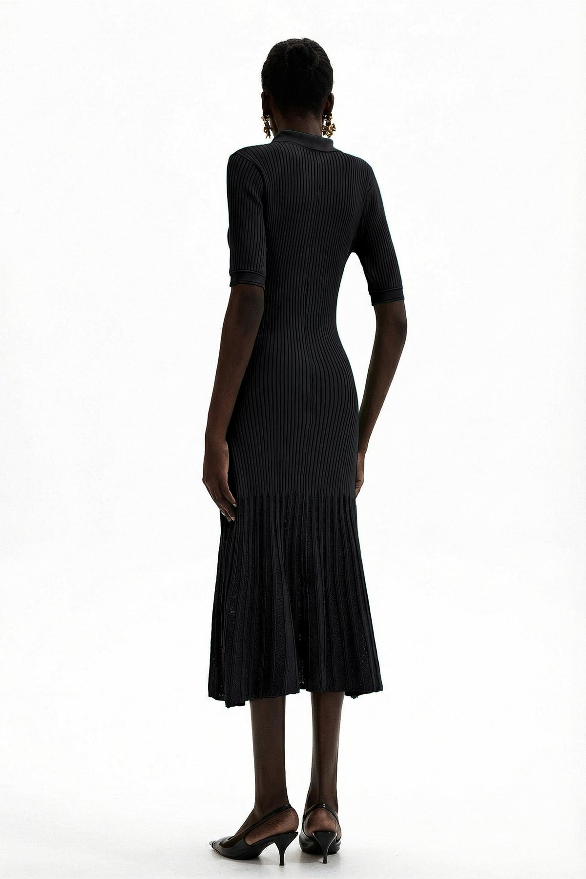Jersey Flapped Metal Button Midi Dress