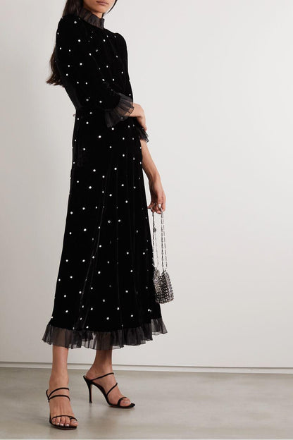 Velvet Mid Sleeve Maxi Dress
