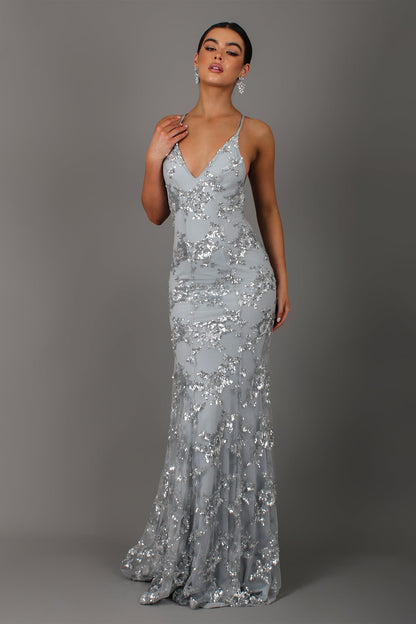 Sequin V-Neck Backless Maxi Dress