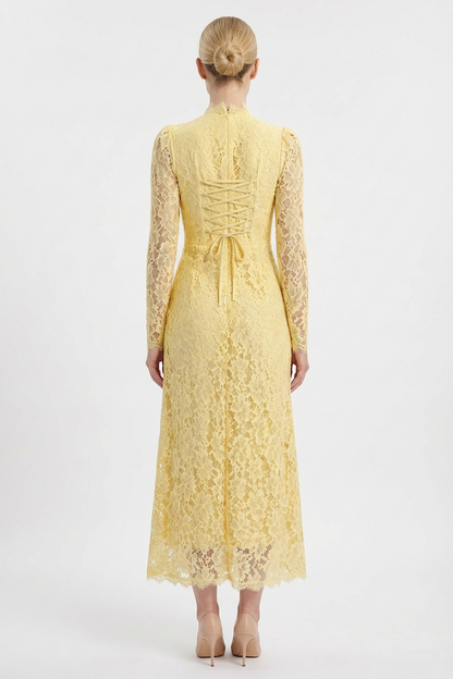 Lace Tie-Up Long Sleeve Maxi Dress