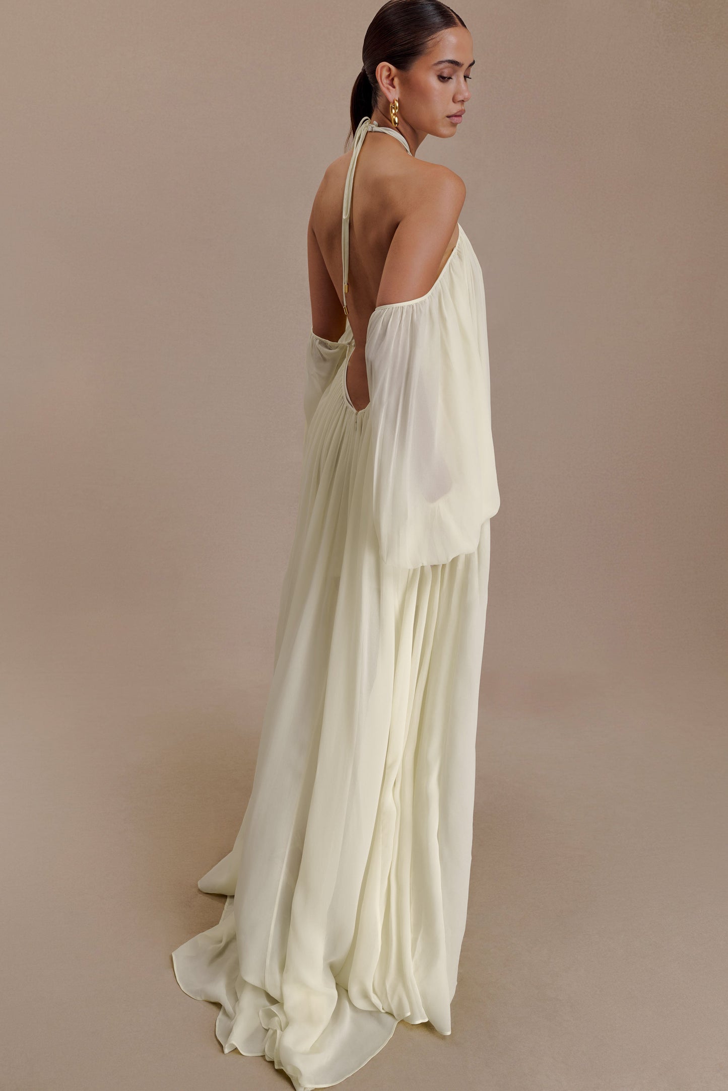Chiffon Halter Neck Backless Maxi Dress