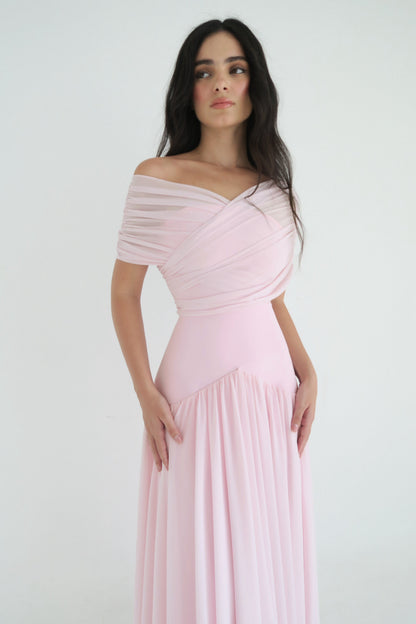 Gathering Solid Off Shoulder Maxi Dress
