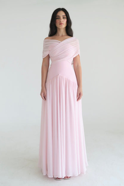 Gathering Solid Off Shoulder Maxi Dress