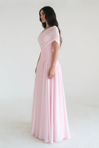 Gathering Solid Off Shoulder Maxi Dress