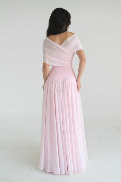 Gathering Solid Off Shoulder Maxi Dress