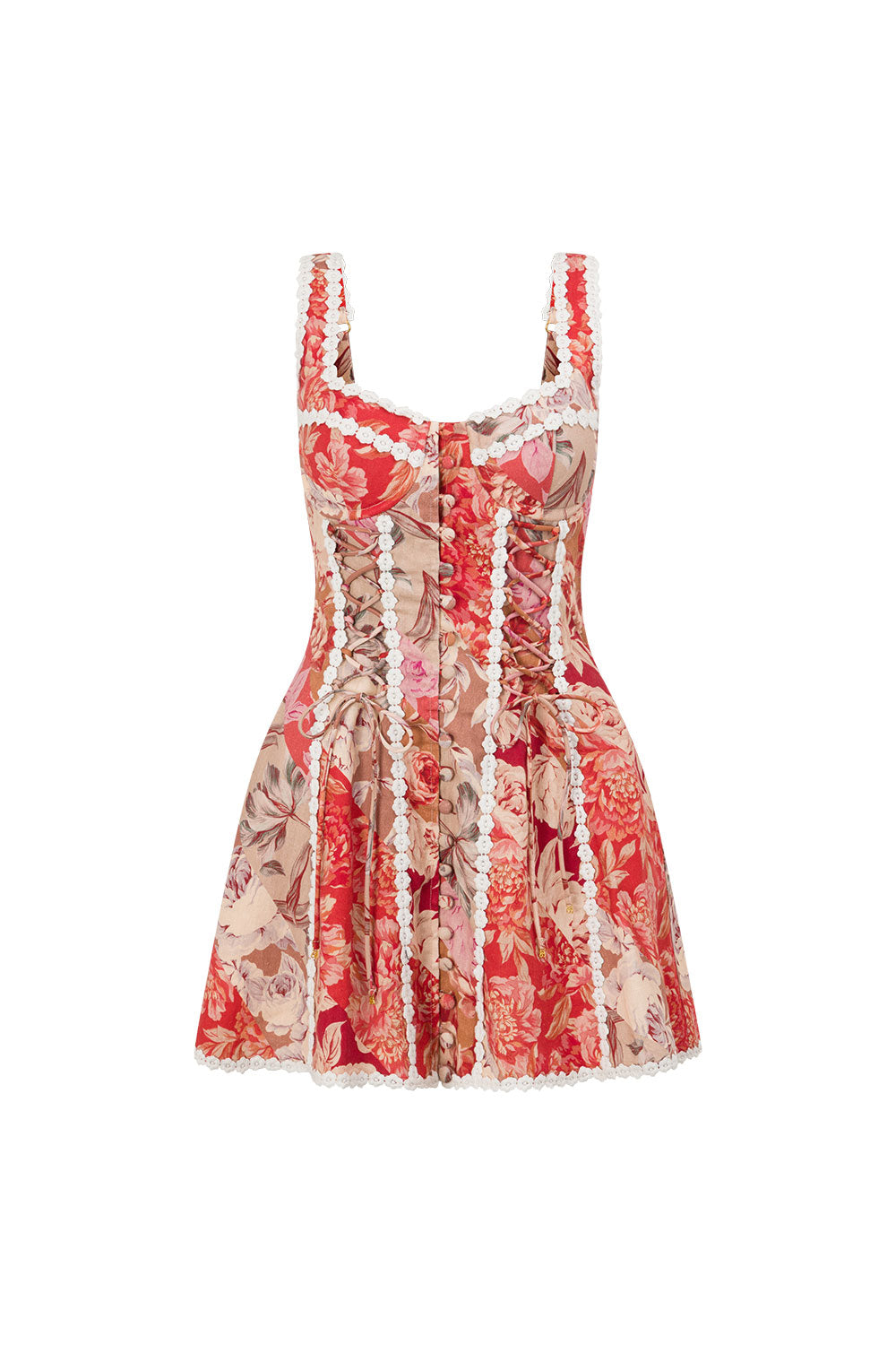 Floral Lace Sweetheart Neck Mini Dress