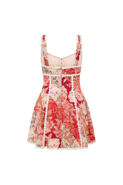 Floral Lace Sweetheart Neck Mini Dress