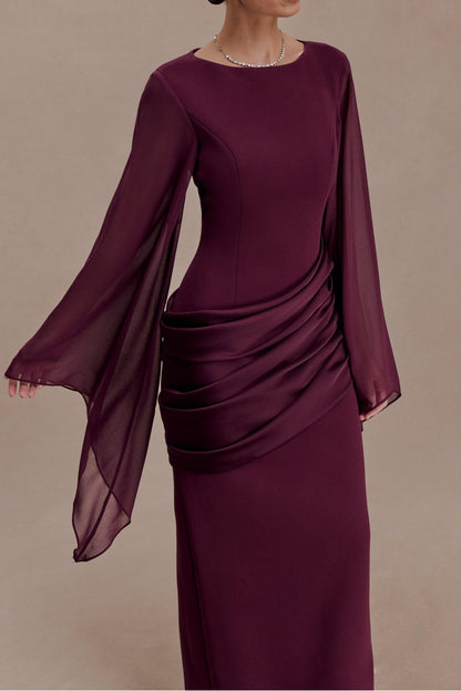 Waterfall Sleeves Pleated Maxi Dress