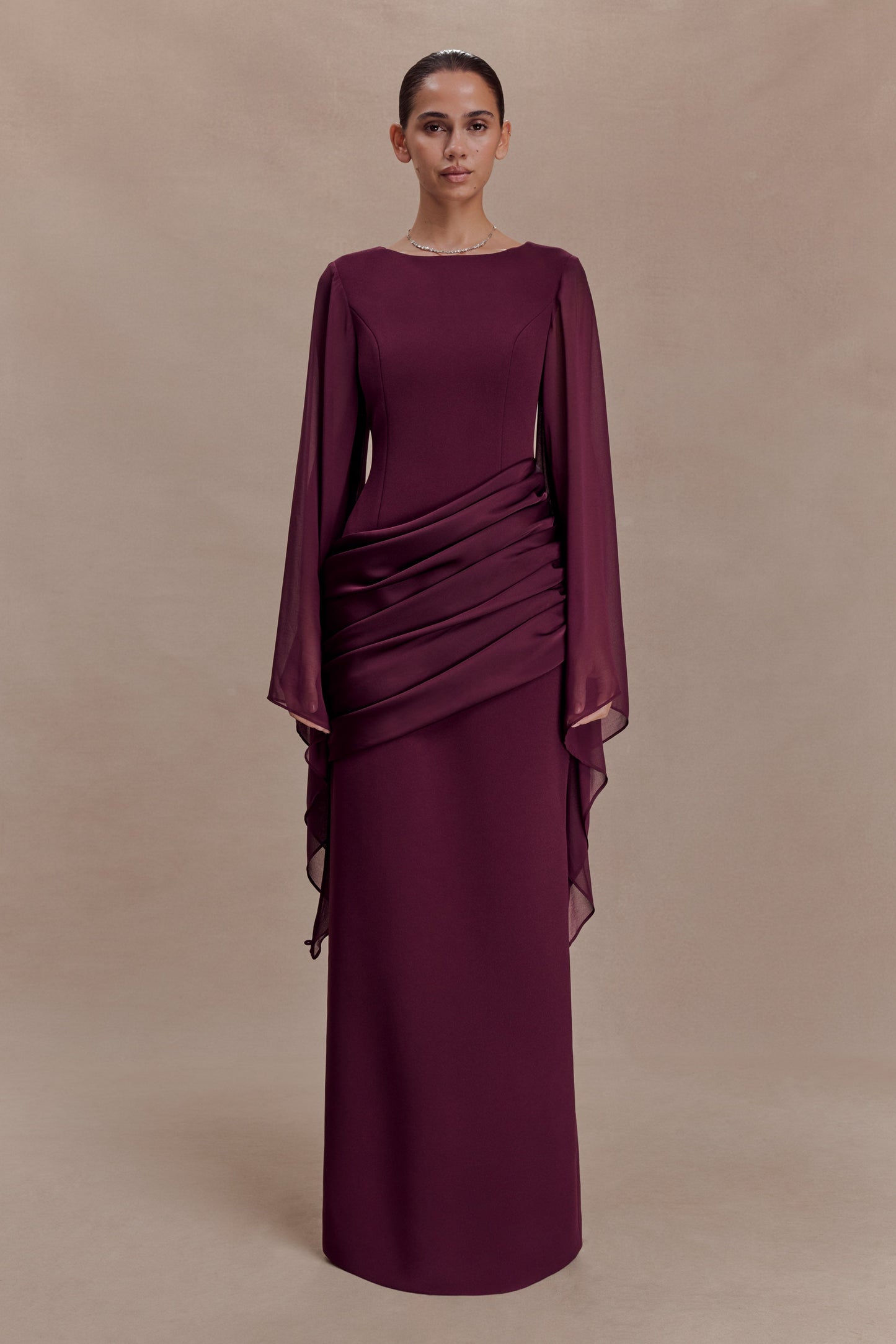 Waterfall Sleeves Pleated Maxi Dress