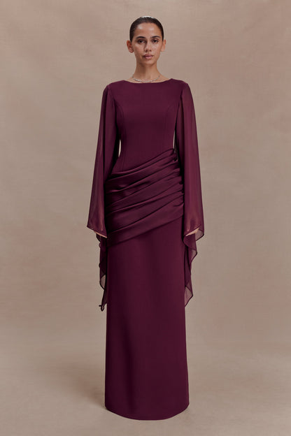 Waterfall Sleeves Pleated Maxi Dress