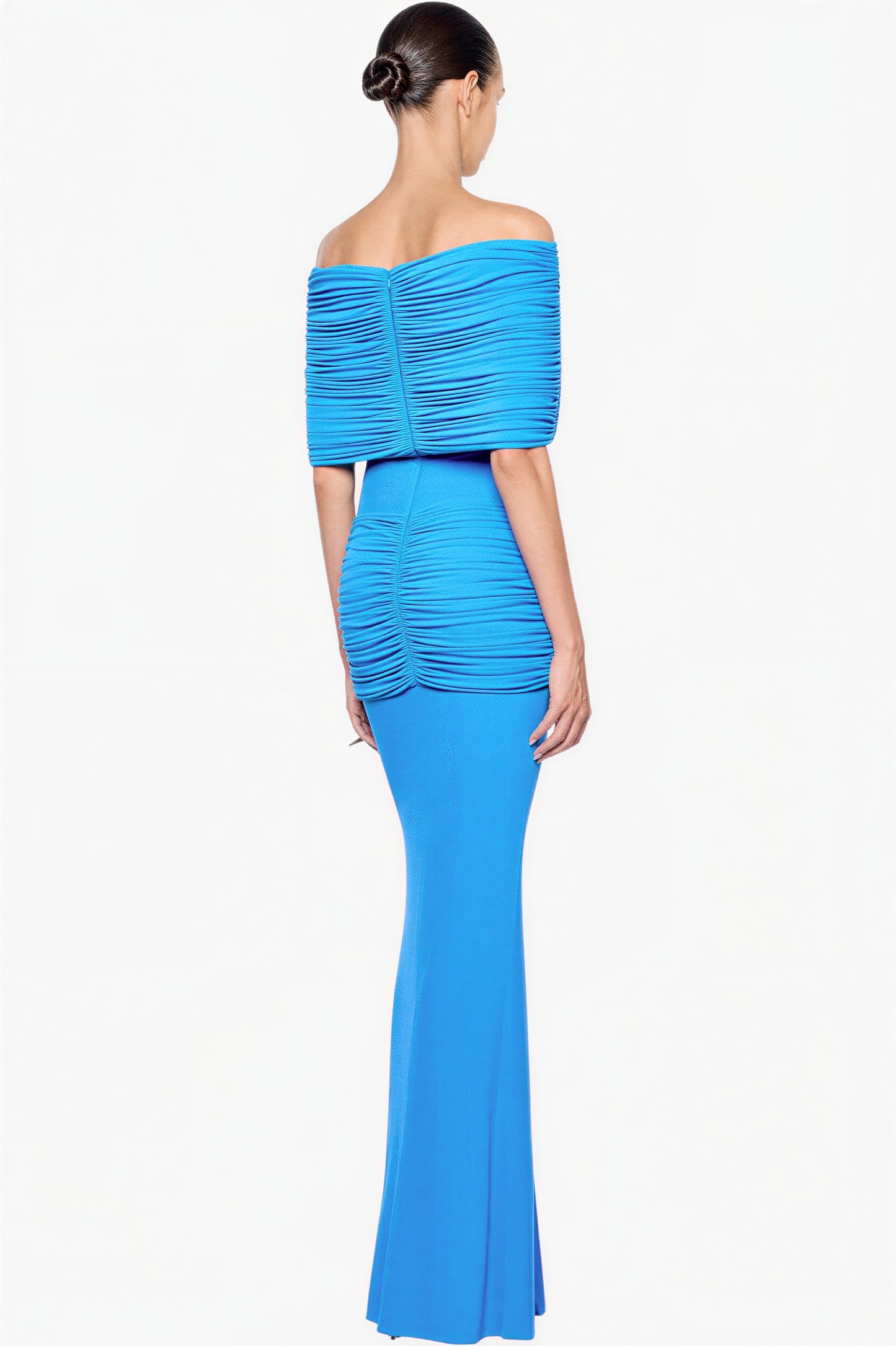 Off Shoulder Gathering Metal Decorations Maxi Dress
