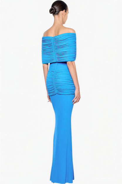 Off Shoulder Gathering Metal Decorations Maxi Dress