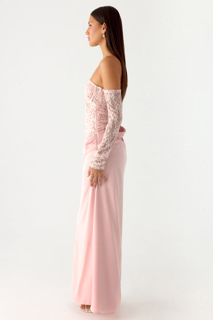 Lace Satin Sweetheart Neck Midi Dress