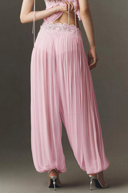 Lace Ruffle Slip Top & Mid Waist Pants Set