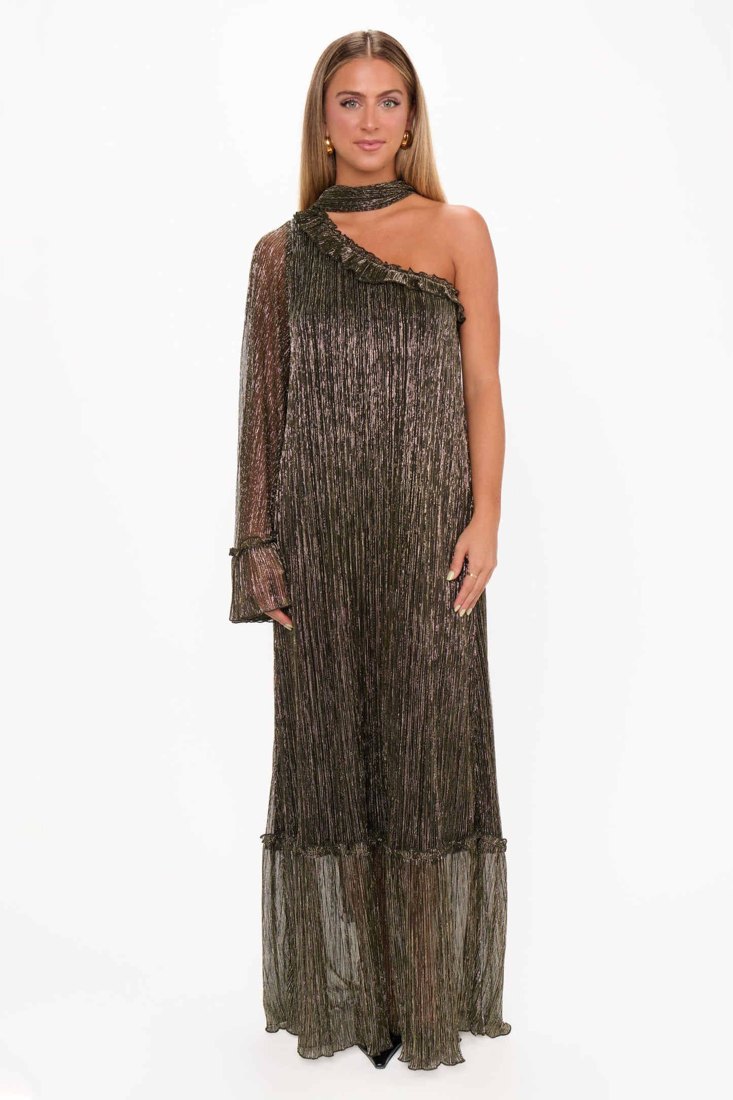 Luxury One Shoulder Frill Maxi Dress