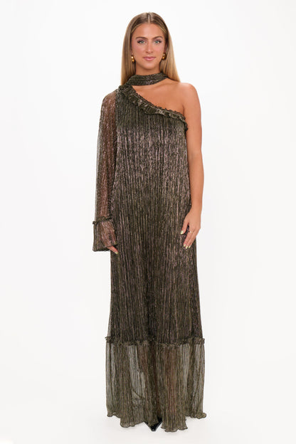 Luxury One Shoulder Frill Maxi Dress