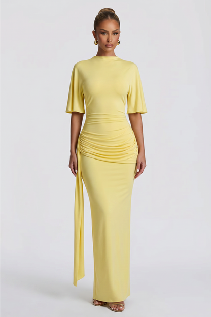 Solid Gathering Backless Maxi Dress