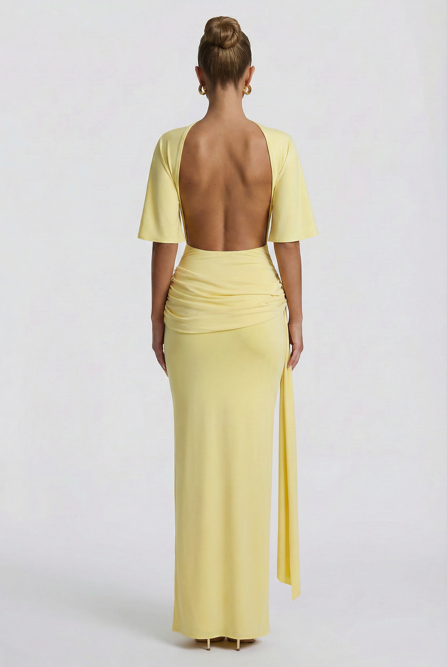 Solid Gathering Backless Maxi Dress