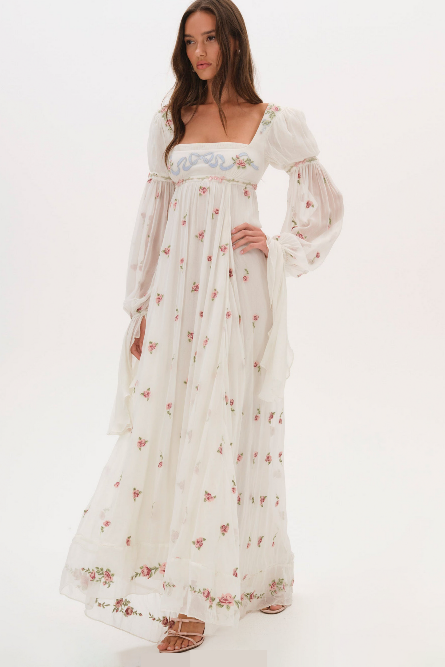 Floral Square Collar Ruffle Midi Dress