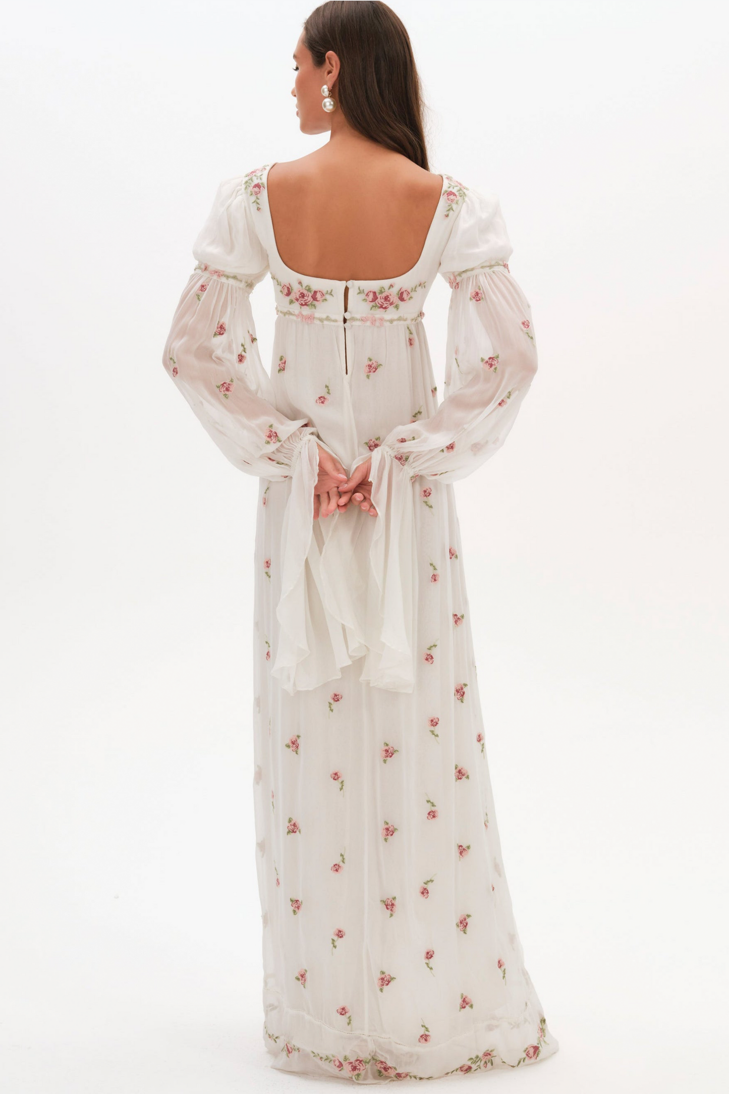 Floral Square Collar Ruffle Midi Dress