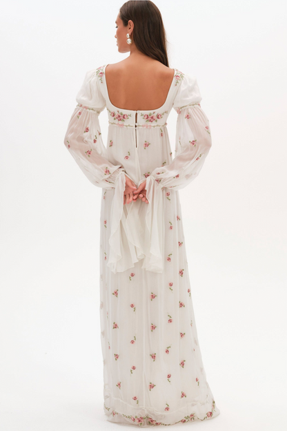 Floral Square Collar Ruffle Midi Dress