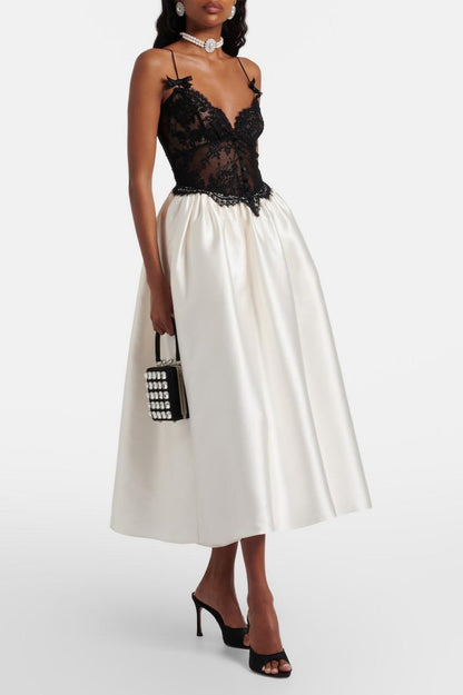 Lace Contrast Color Slip Midi Dress