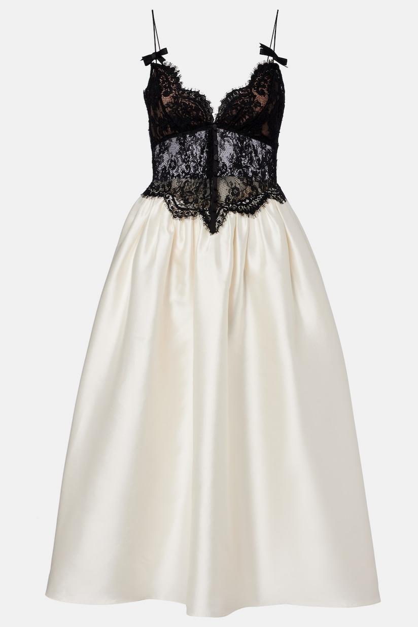 Lace Contrast Color Slip Midi Dress