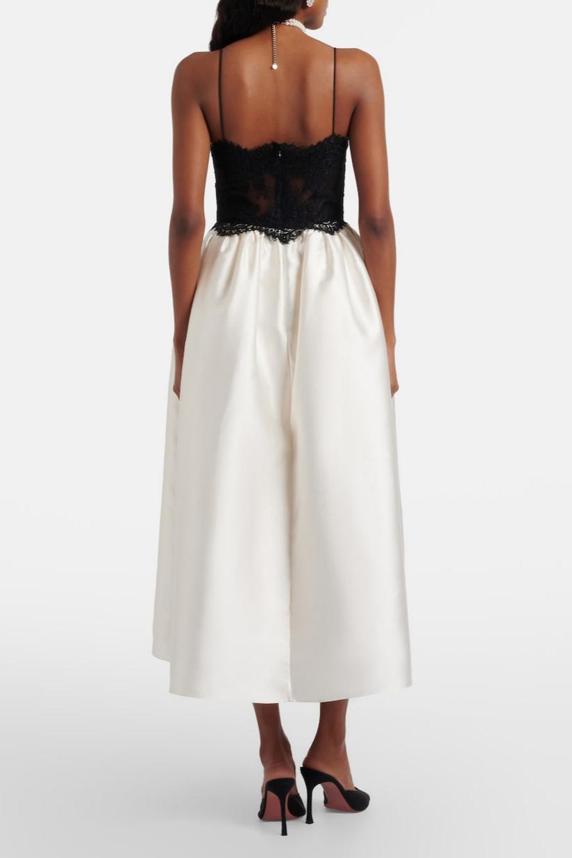 Lace Contrast Color Slip Midi Dress