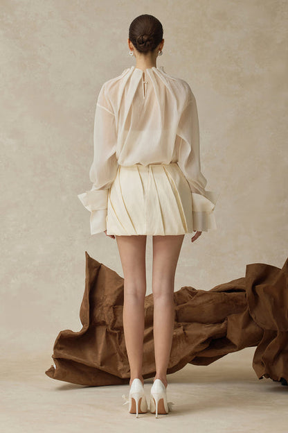 3D FlowerTop & Pleated High Waist Mini Skirt Set