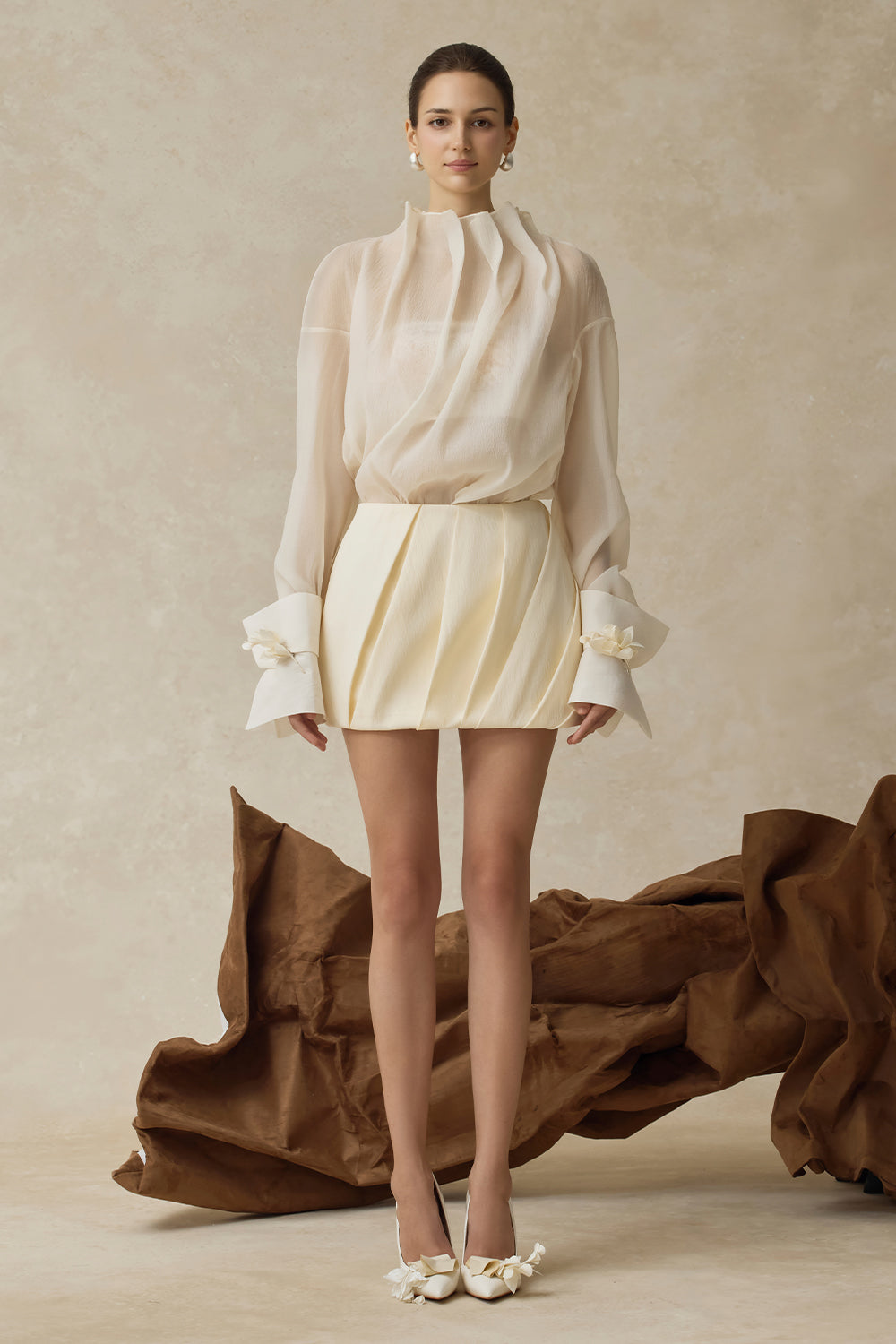 3D FlowerTop & Pleated High Waist Mini Skirt Set