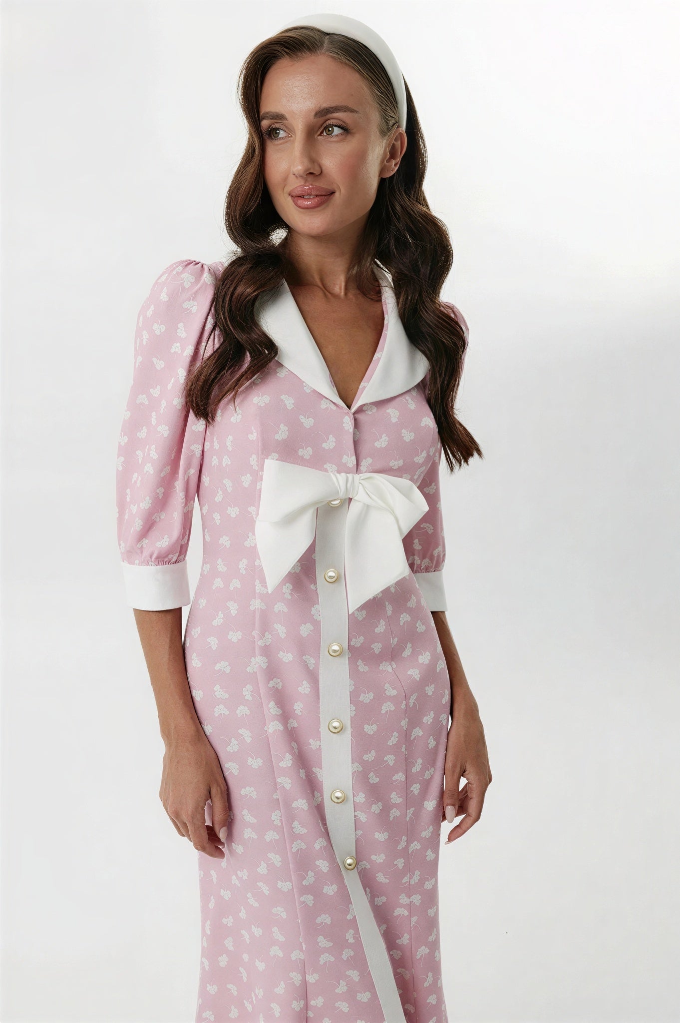 Floral Button Bow Midi Dress