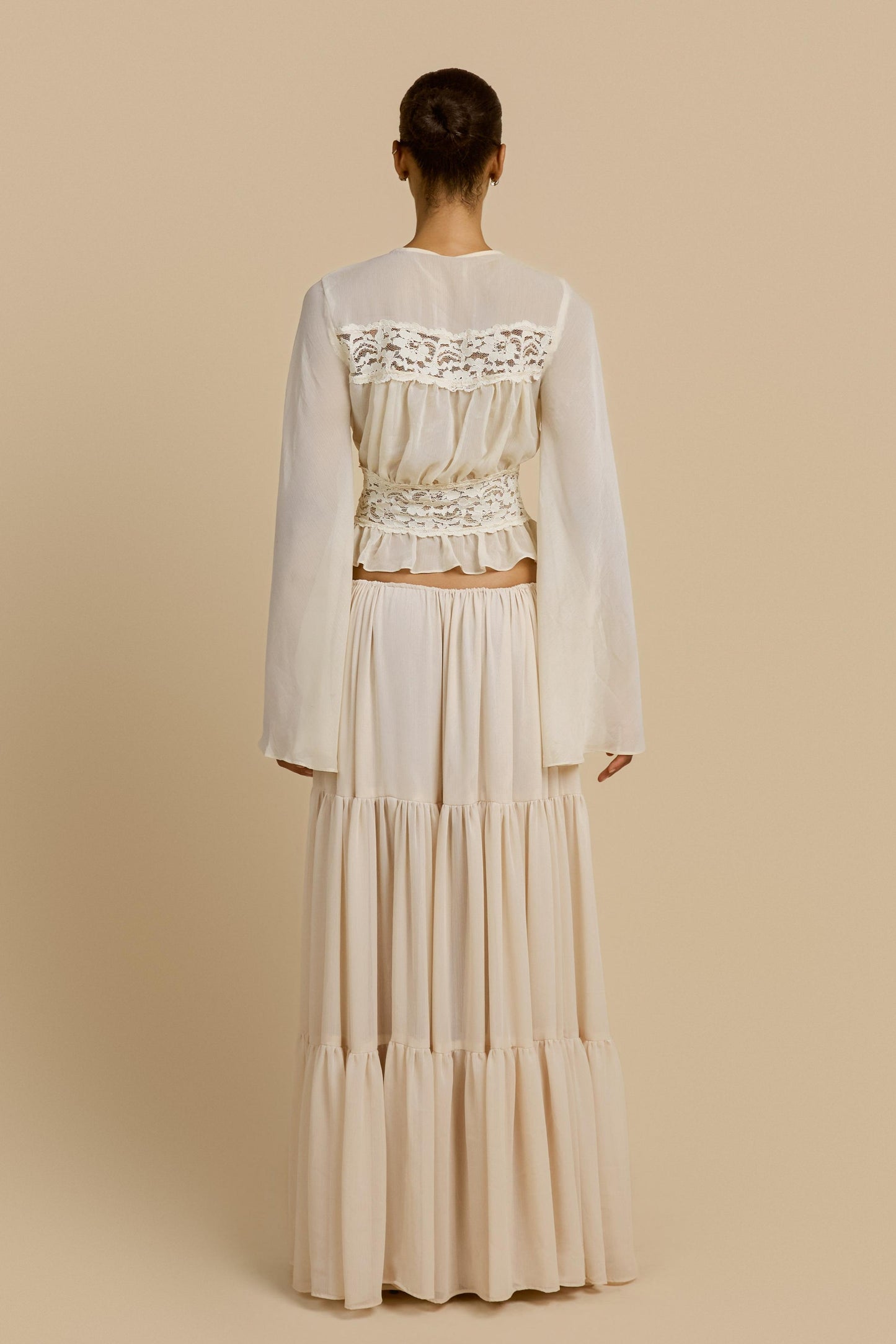 Lace Button Top & Mid Waist Maxi Skirt Set