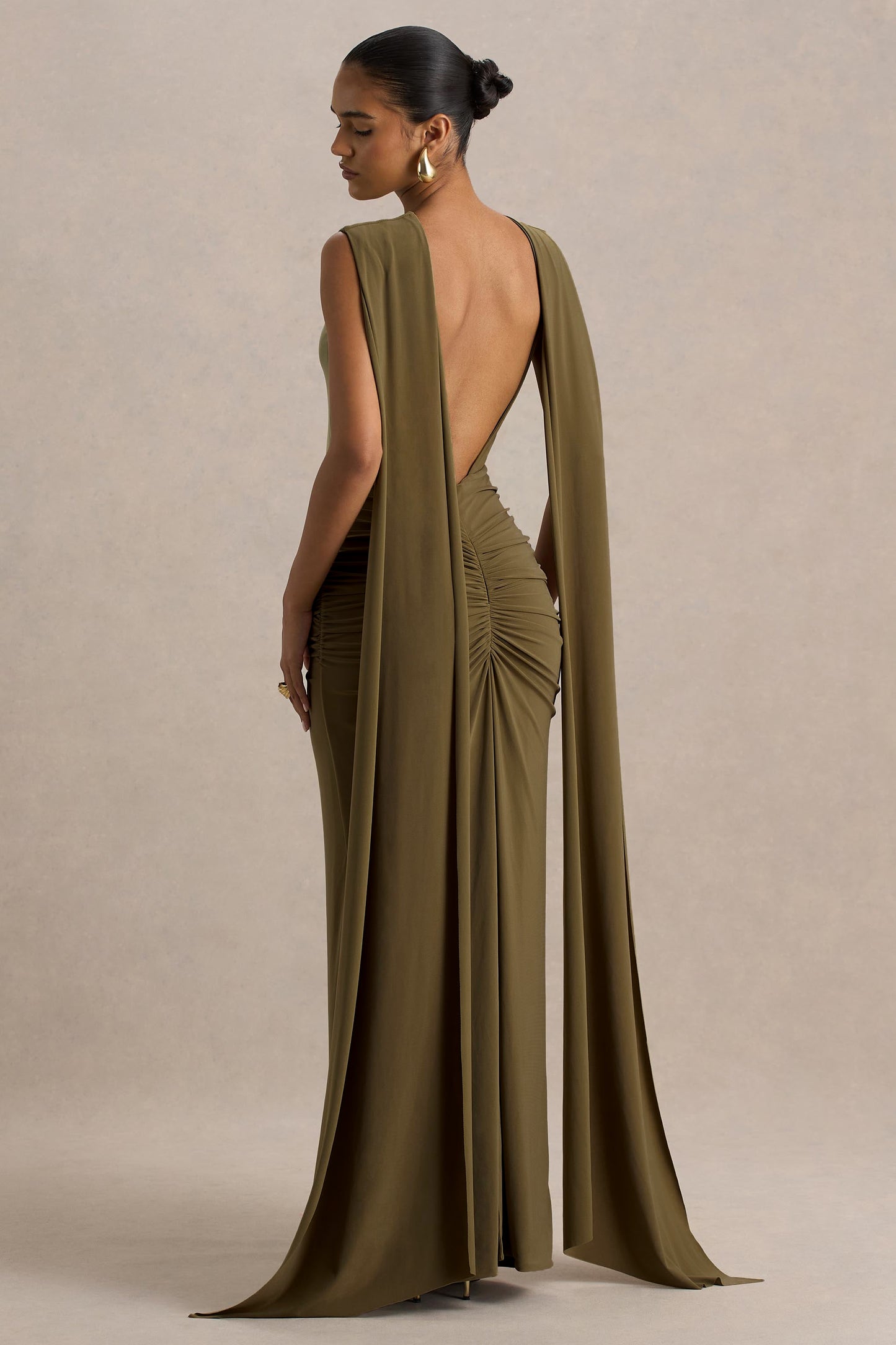 Sleeveless Gathering Cape Maxi Dress