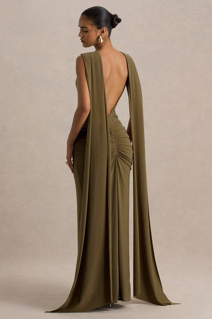 Sleeveless Gathering Cape Maxi Dress