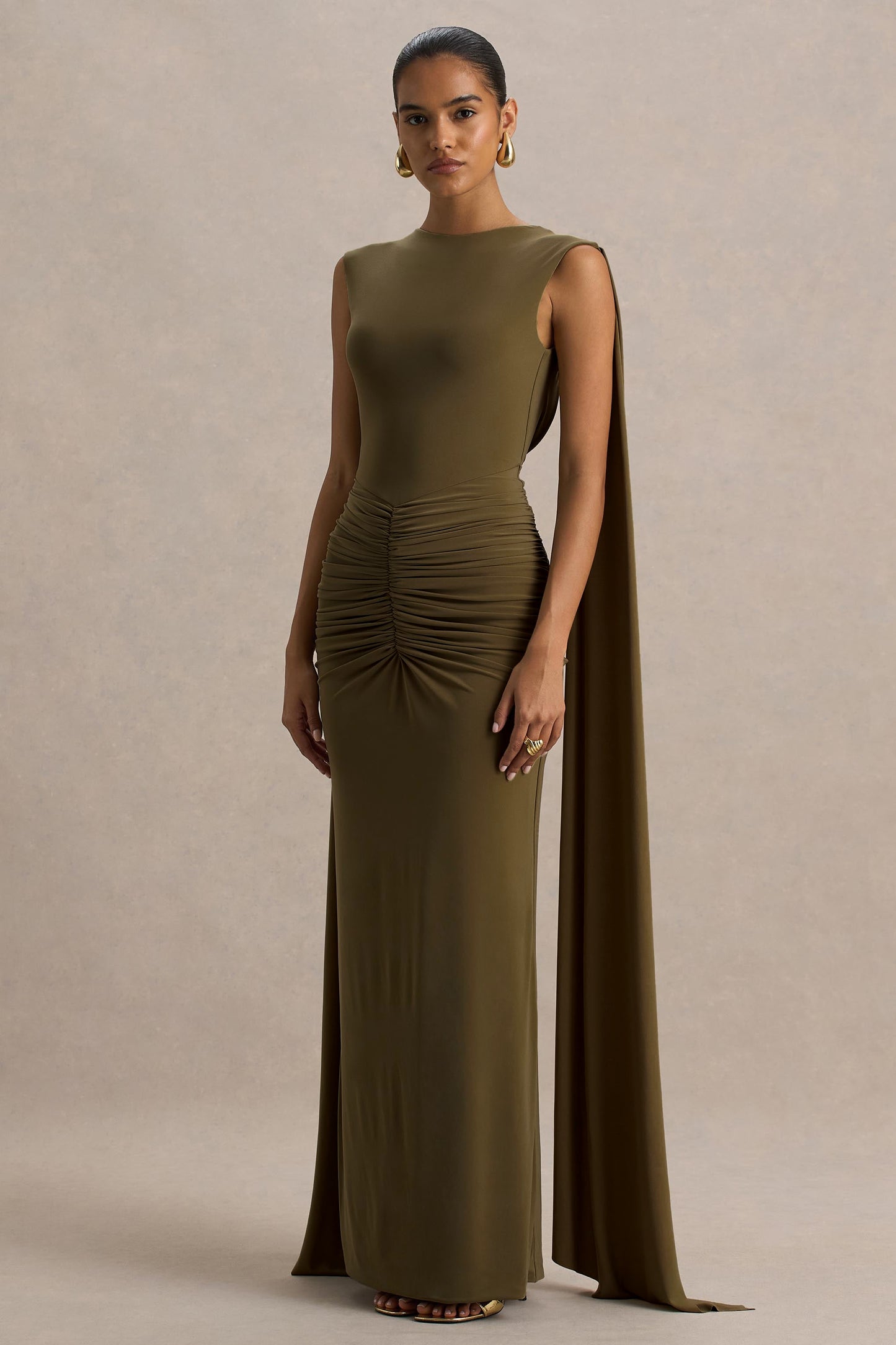 Sleeveless Gathering Cape Maxi Dress