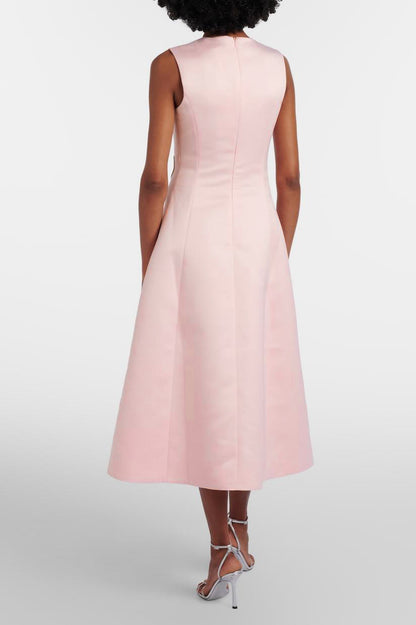 Embroidered Sleeveless Round Neck Midi Dress