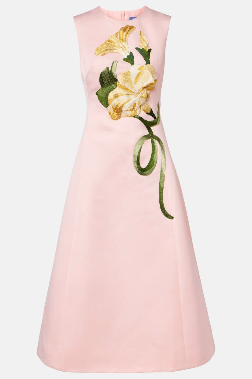Embroidered Sleeveless Round Neck Midi Dress