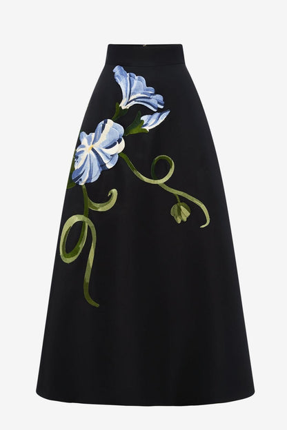 Appliquéd Round Neck Top & High Waist Midi Skirt Set